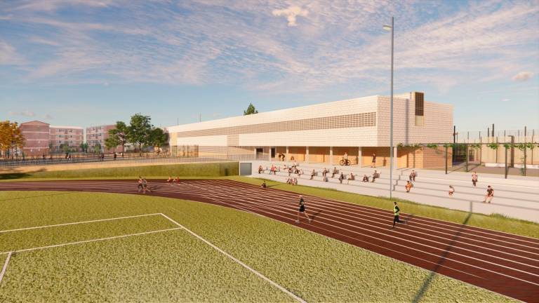 Recreación de cómo será el actual campo, con pista de atletismo y un nuevo edificio de servicios. Foto: DT