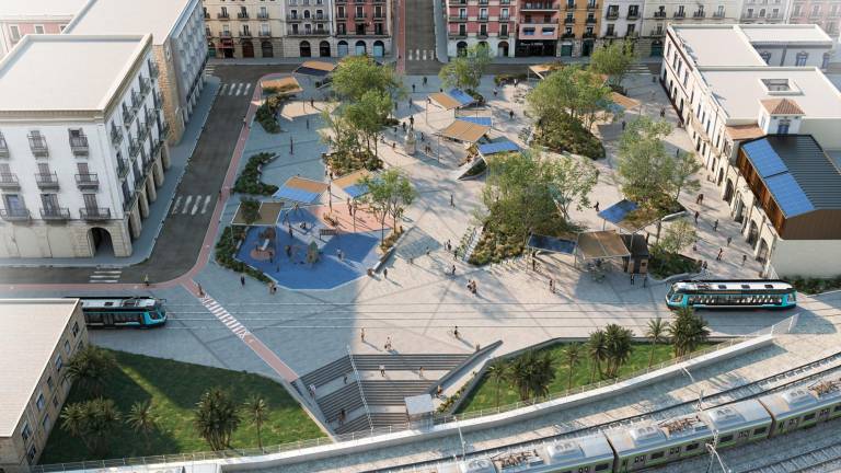 $!El proyecto de reforma de la plaça dels Carros con placas solares y el paso del tranvía. Foto: Port de Tarragona