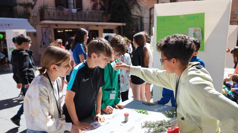 Las seis escuelas estuvieron una hora en la Plaça de la Vila enseñando sus ideas. Foto: Alba Mariné