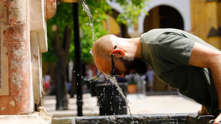 Un hombre se refresca la cabeza en Córdoba. Foto: EFE