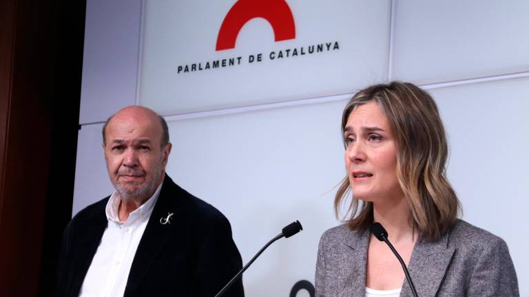 La presidenta de ECP en el Parlament, Jéssica Albiach, y el diputado Joan Carles Gallego en rueda de prensa. Foto: ACN