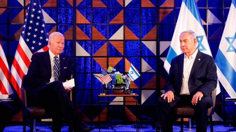Netanyahu, a la derecha de la imagen, junto con Joe Biden en una conferencia en Tel Aviv (Israel) que ha tenido lugar hoy. Foto: EFE