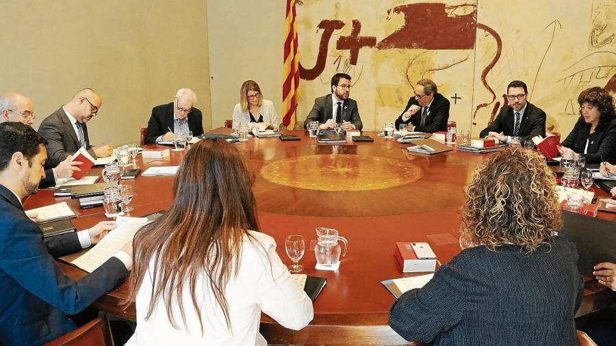 Imagen de la reunión de ayer por la mañana del Consell Executiu de la Generalitat de Catalunya, presidido por Quim Torra. FOTO: ACN