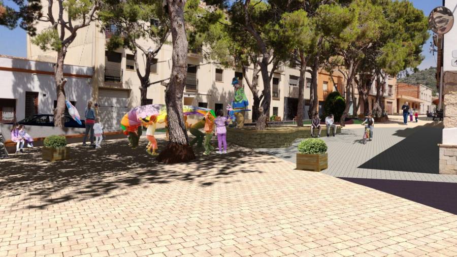 Imatge virtual de la futura remodelació de la plaça dels Pins de Roda de Berà. FOTO: Cedida