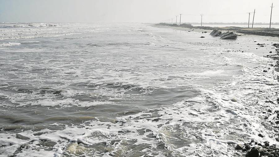 La platja de la Marquesa el 23 de gener, un dels espais m&eacute;s afectats pel temporal. FOTO: Joan Revillas