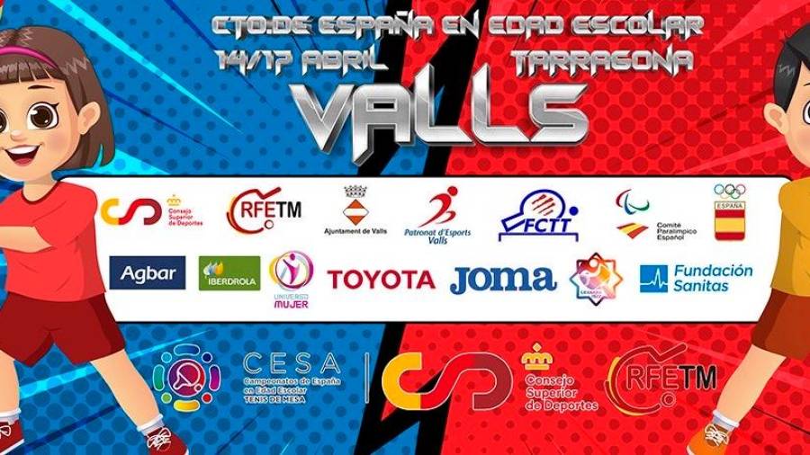 Valls acogerá el Campeonato de España en edad escolar de tenis de mesa