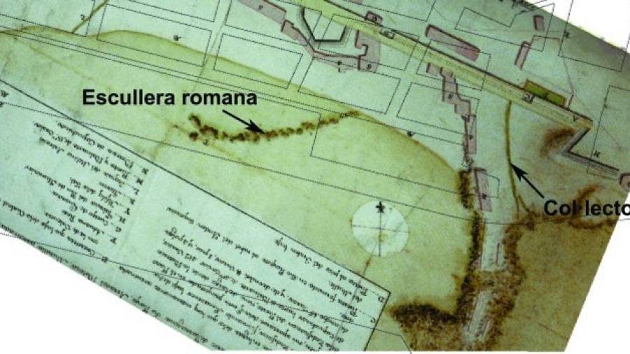Plano del Port de Tarragona del año 1780 donde aún aparece la escullera romana.