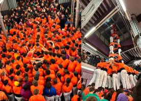 La pinya i el 3 de 8 amb folre dels Pataquers de la URV. Foto: URV