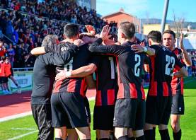 Los jugadores del Reus FC Reddis celebran un gol ante el Girona ‘B’. Foto: Alfredo González