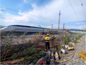Los bomberos trabajando en la extinción.