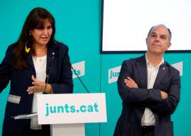 Laura Borràs y Jordi Turull, en la rueda de prensa posterior a conocerse el resultado de la consulta. FOTO: ACN