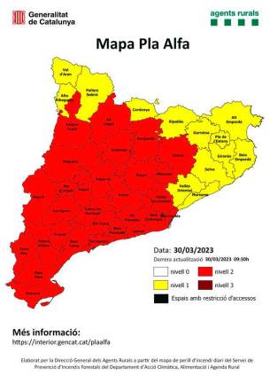 Las diez comarcas de Tarragona, de nuevo con riesgo muy alto de incendio
