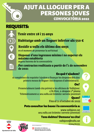 $!Cartell informatiu dels ajuts al lloguer per a persones joves a Valls. Foto: Cedida