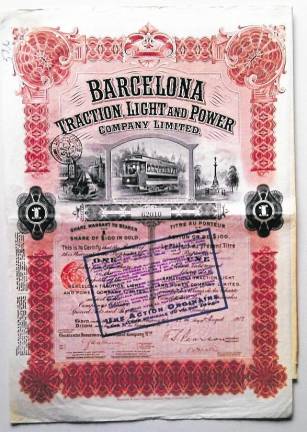 El financiero mallorquín Juan March y una acción de la Barcelona Traction Light &amp; Power. Fotos: Cedidas
