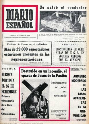 Portada del ‘Diario Español’ del dia 29 d’agost de 1973.Foto: Biblioteca Hemeroteca Municipal de Tarragona