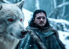 Fantasma, el nombre del lobo de Jon Nieve en la serie Juego de Tronos.