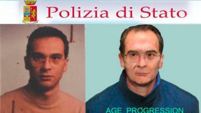 Cartel distribuido por la Polizia. A la izquierda, la imagen del mafioso de joven. A la derecha, el aspecto –hecho por ordenador– que se suponía que tendría ahora.