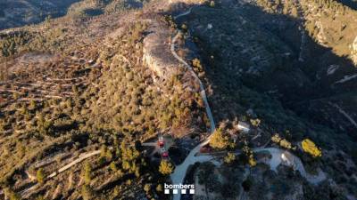 Imagen de la zona quemada en el incendio forestal en Bítem, Tortosa. Foto: Bombers