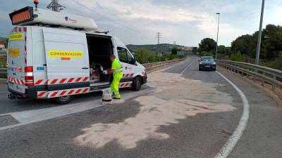 Los servicios de conservación de carreteras se aseguran de que la vía vuelva a ser transitable. Foto: Jordi Sanvisens