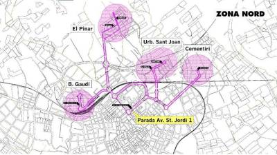 Las zonas del norte de Reus, en las que funcionará el nuevo servicio de bus a demanda a partir del año que viene. Foto: cedida / Ajuntament de Reus