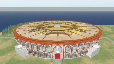 Imagen de la reconstrucci&oacute;n del Amfiteatre en 3D tal como ser&iacute;a en el siglo III D.C.