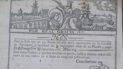 Cupón que se encuentra en el Museu del Port con el que se ayudaba a financiar las obras de ampliación del Port de Tarragona. Impulsado por José Antonio de Castellarnau.
