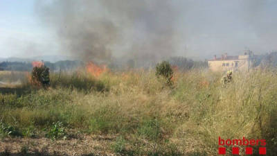 L'incendi s'ha produït a l'alçada del quilòmetre 7 de la T-310 a Riudoms. Foto: Bombers