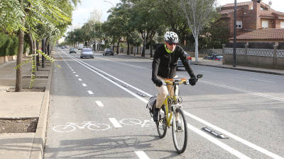 Un ciclista circula por un carril bici en una carretera tarraconense. FOTO: ALBA MARINÉ