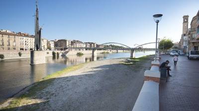 Imatge del riu Ebre al seu pas per Tortosa, aquesta setmana, amb un cabal entre 80 i 90 m3/segon. Foto: J. REVILLAS