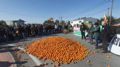 Com a part de la protesta es van abocar uns 2.000 quilos de mandarines. Foto: Joan Revillas