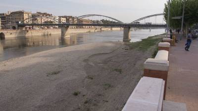 Aquest és l\'estat actual del riu Ebre al seu pas per Tortosa, vist des del barri de Ferreries. Foto: Joan Revillas