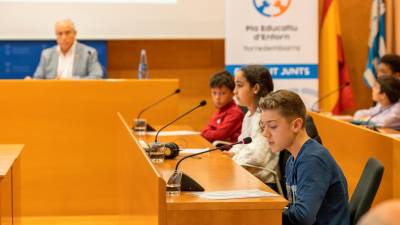 Uno de los alumnos, durante su intervención ayer en el Ple Juvenil. Foto: Marc Bosch
