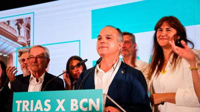 El secretario general de Junts, Jordi Turull, celebrando la victoria de Xavier Trias en las municpales en Barcelona. Foto: ACN