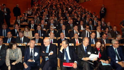 Imagen del Palau de Congressos que se llenó con todo el mundo empresarial para reivindicar el Corredor del Mediterrani. Foto: ACN
