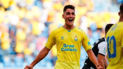 Cardona celebra un gol con Las Palmas. foto: twitter