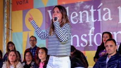 La ministra de Igualdad Irene Montero, durante el cierre de campaña de Podemos para las municipales en Madrid. Foto: EFE