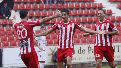 Marcos Tébar celebra uno de los cuatro goles que anotó con el Girona. Foto: Diari de Girona