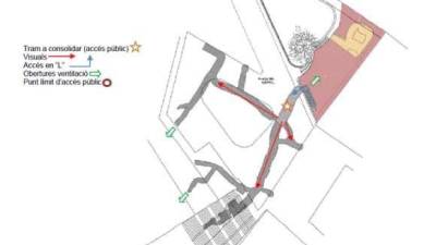 Mapa con la explicación de las obras en el refugio y sus accesos. Foto: Ajuntament de Constantí