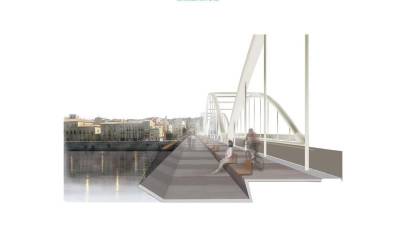 Imatge virtual de la reforma del pont amb el nou carril bici, el pas de vianants i els seients. Foto: Ajuntament
