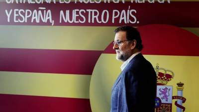 El presidente del PP y del Gobierno, Mariano Rajoy, a su llegada al acto de clausura del XIV congreso del PPC que se ha celebrado este fin de semana en L'Hospitalet (Barcelona)
