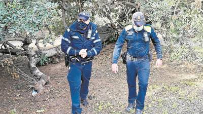 Dos agentes de Vila-seca patrullan por una finca del término. FOTO: Alfredo González