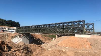 Puente provisional en Montblanc instalado tras la riada de 2019. Foto: A. T.
