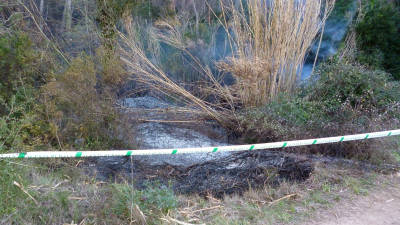 En este punto delimitado por una cinta de los agentes rurales se inició el incendio. FOTO: DT