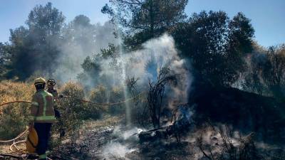 El equipo de bomberos trabajando en uno de los incendios de este domingo. Foto: Bombers