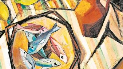 ‘Natura estàtica amb peixos’, cuadro del artista expuesto en Vilafamés. FOTO: Cedida