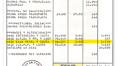 Detalle de una nómina de los años setenta. Foto: Cedida