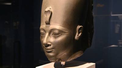 Cabeza de Tutmosis III, en la exposición Faraón. Rey de Egipto, de CaixaForum Tarragona. Foto: Alfredo González