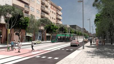 Imagen virtual del tranvía en su paso por la ciudad de Tarragona. foto: dt
