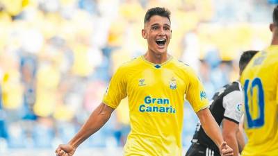 Cardona celebra un gol con Las Palmas. foto: twitter