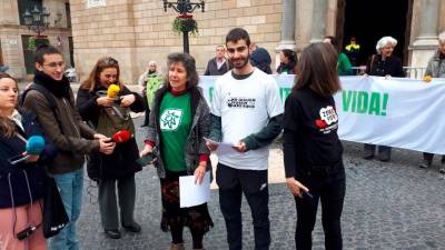Representantes de las diferentes plataformas ecologistas, ayer frente al Palau de la Generalitat. Foto: Twitter
